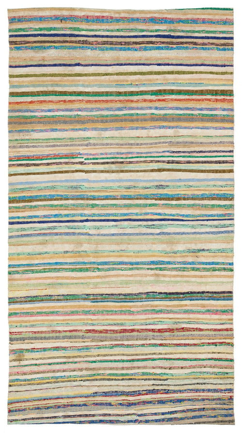 Girit Beige Striped Wool Handmade Area Rug 5'8" x 9'6"