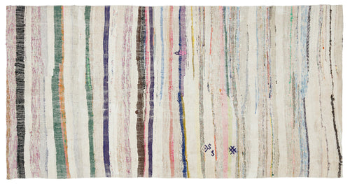 Girit Beige Striped Wool Handmade Area Rug 4'4" x 8'8"