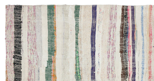 Girit Beige Striped Wool Handmade Area Rug 4'4" x 8'8"