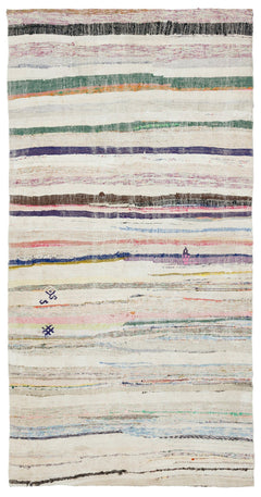 Girit Beige Striped Wool Handmade Area Rug 4'4" x 8'8"