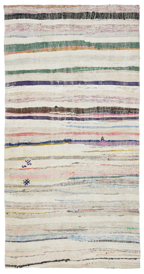 Girit Beige Striped Wool Handmade Area Rug 4'4" x 8'8"