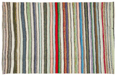 Girit Beige Striped Wool Handmade Area Rug 5'9" x 9'0"