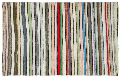 Girit Beige Striped Wool Handmade Area Rug 5'9" x 9'0"