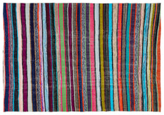 Girit Beige Striped Wool Handmade Area Rug 5'10" x 8'7"