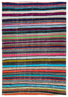 Girit Beige Striped Wool Handmade Area Rug 5'10" x 8'7"