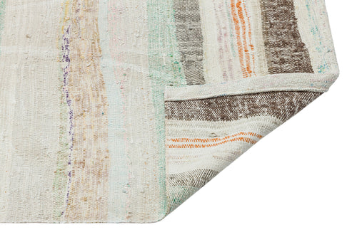 Girit Beige Striped Wool Handmade Area Rug 4'10" x 8'7"