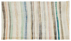 Girit Beige Striped Wool Handmade Area Rug 4'10" x 8'7"