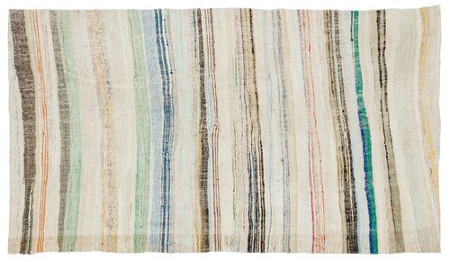 Girit Beige Striped Wool Handmade Area Rug 4'10" x 8'7"