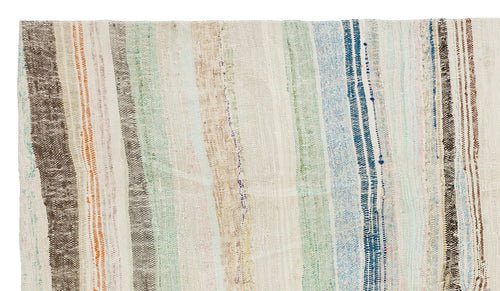 Girit Beige Striped Wool Handmade Area Rug 4'10" x 8'7"