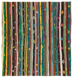 Girit Beige Striped Wool Handmade Area Rug 6'0" x 5'8"