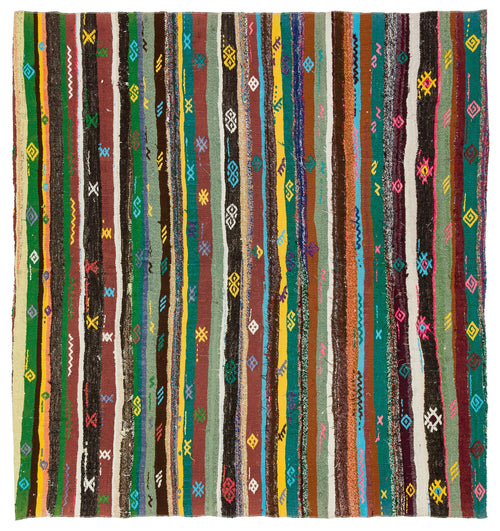 Girit Beige Striped Wool Handmade Area Rug 6'0" x 5'8"