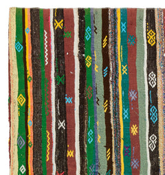 Girit Beige Striped Wool Handmade Area Rug 6'0" x 5'8"