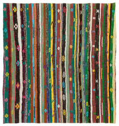 Girit Beige Striped Wool Handmade Area Rug 6'0" x 5'8"