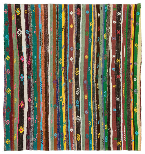 Girit Beige Striped Wool Handmade Area Rug 6'0" x 5'8"