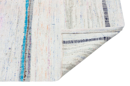 Girit Beige Striped Wool Handmade Area Rug 5'2" x 8'4"