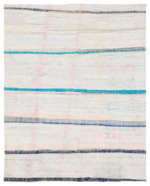 Girit Beige Striped Wool Handmade Area Rug 5'2" x 8'4"