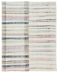 Girit Beige Striped Wool Handmade Area Rug 4'9" x 6'0"