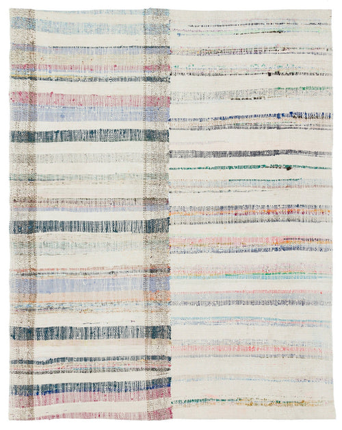 Girit Beige Striped Wool Handmade Area Rug 4'9" x 6'0"