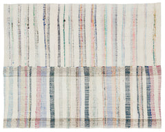 Girit Beige Striped Wool Handmade Area Rug 4'9" x 6'0"