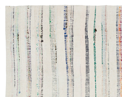 Girit Beige Striped Wool Handmade Area Rug 4'9" x 6'0"