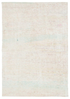 Girit Beige Striped Wool Handmade Area Rug 5'1" x 7'4"