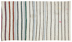 Girit Beige Striped Wool Handmade Area Rug 4'11" x 8'8"