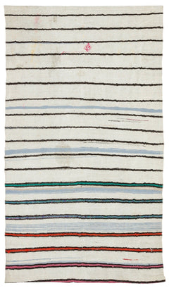 Girit Beige Striped Wool Handmade Area Rug 4'11" x 8'8"