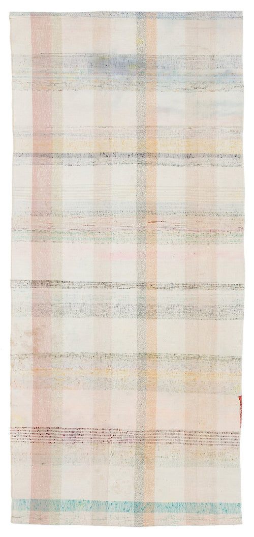 Girit Beige Striped Wool Handmade Area Rug 3'3" x 7'3"