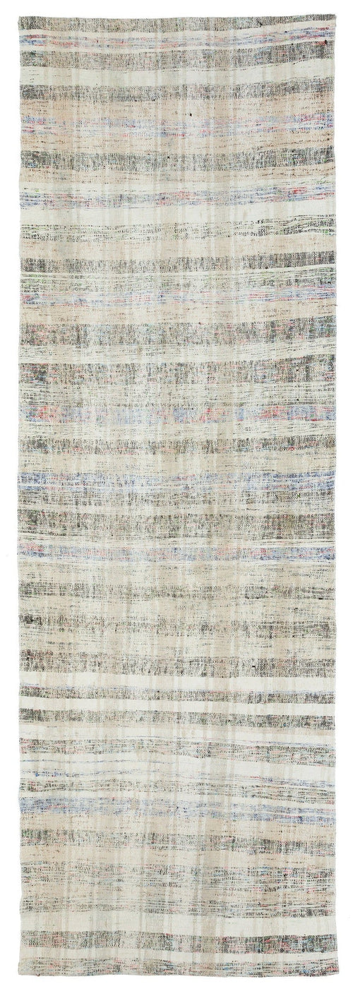 Girit Beige Striped Wool Handmade Area Rug 3'6" x 10'6"