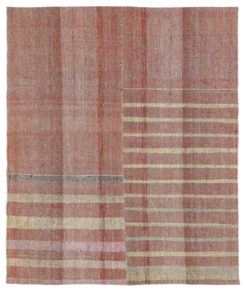 Girit Beige Striped Wool Handmade Area Rug 5'3" x 8'4"