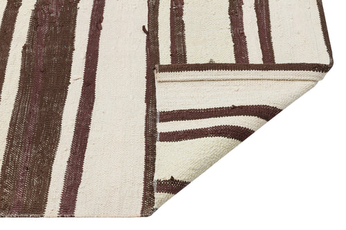 Girit Beige Striped Wool Handmade Area Rug 4'3" x 8'11"