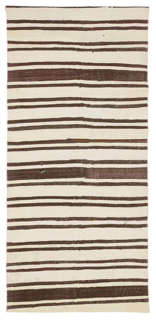 Girit Beige Striped Wool Handmade Area Rug 4'3" x 8'11"