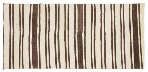 Girit Beige Striped Wool Handmade Area Rug 4'3" x 8'11"