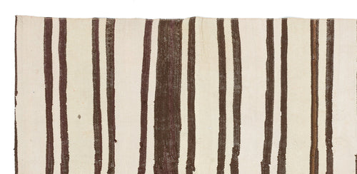 Girit Beige Striped Wool Handmade Area Rug 4'3" x 8'11"