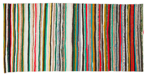 Girit White Striped Wool Handmade Area Rug 3'5" x 7'1"