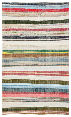 Girit Beige Striped Wool Handmade Area Rug 5'7" x 9'6"