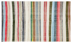 Girit Beige Striped Wool Handmade Area Rug 5'7" x 9'6"