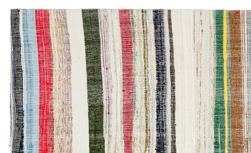 Girit Beige Striped Wool Handmade Area Rug 5'7" x 9'6"