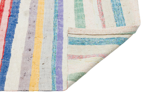 Girit Beige Striped Wool Handmade Area Rug 5'10" x 6'1"