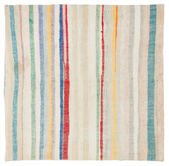 Girit Beige Striped Wool Handmade Area Rug 5'10" x 6'1"