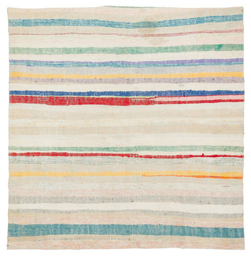 Girit Beige Striped Wool Handmade Area Rug 5'10" x 6'1"