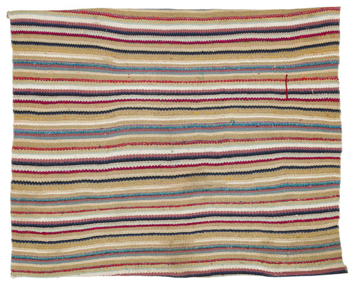 Girit Beige Striped Wool Handmade Area Rug 6'3" x 5'1"