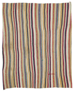 Girit Beige Striped Wool Handmade Area Rug 6'3" x 5'1"
