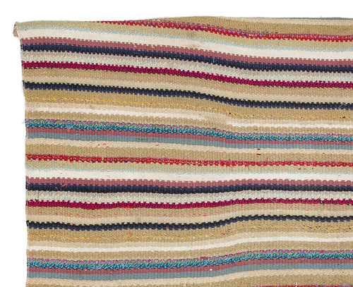 Girit Beige Striped Wool Handmade Area Rug 6'3" x 5'1"