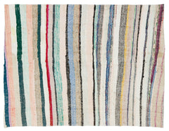 Girit Beige Striped Wool Handmade Area Rug 5'4" x 6'11"