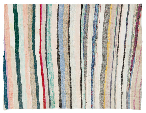 Girit Beige Striped Wool Handmade Area Rug 5'4" x 6'11"