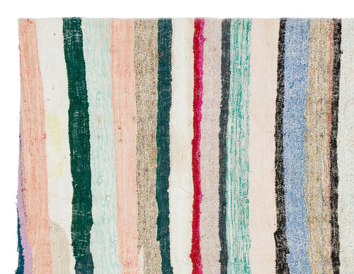 Girit Beige Striped Wool Handmade Area Rug 5'4" x 6'11"