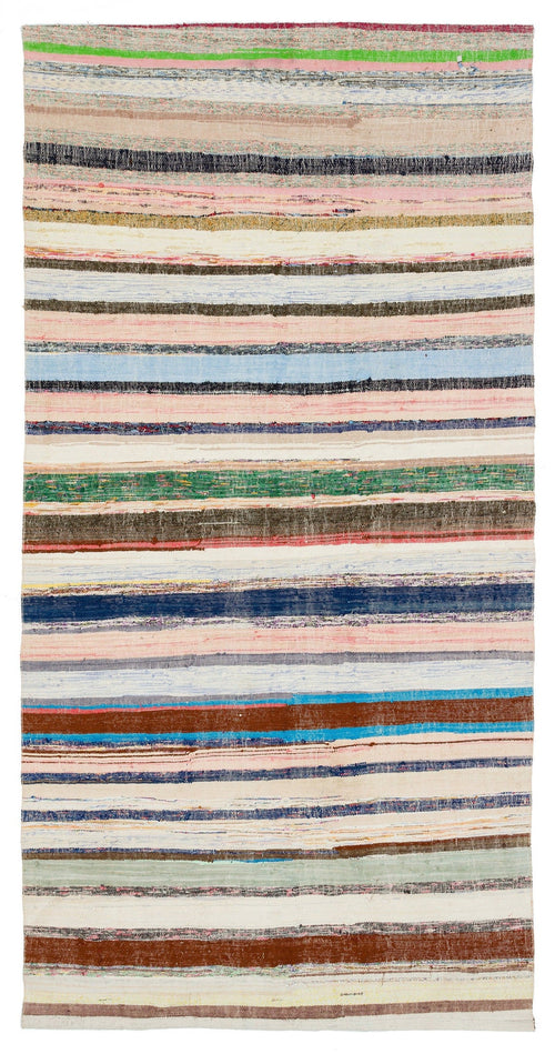 Girit Beige Striped Wool Handmade Area Rug 5'4" x 8'9"