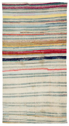 Girit Beige Striped Wool Handmade Area Rug 5'9" x 10'6"