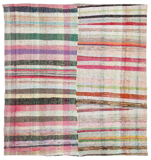 Girit Beige Striped Wool Handmade Area Rug 6'10" x 7'2"